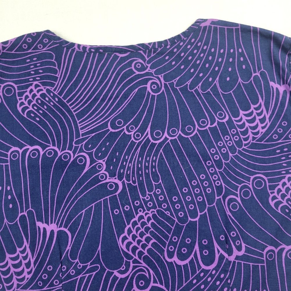 NRG Blue and Purple Feather Floral Print  Scrub Top by Barco - Large - Picture 8 of 9